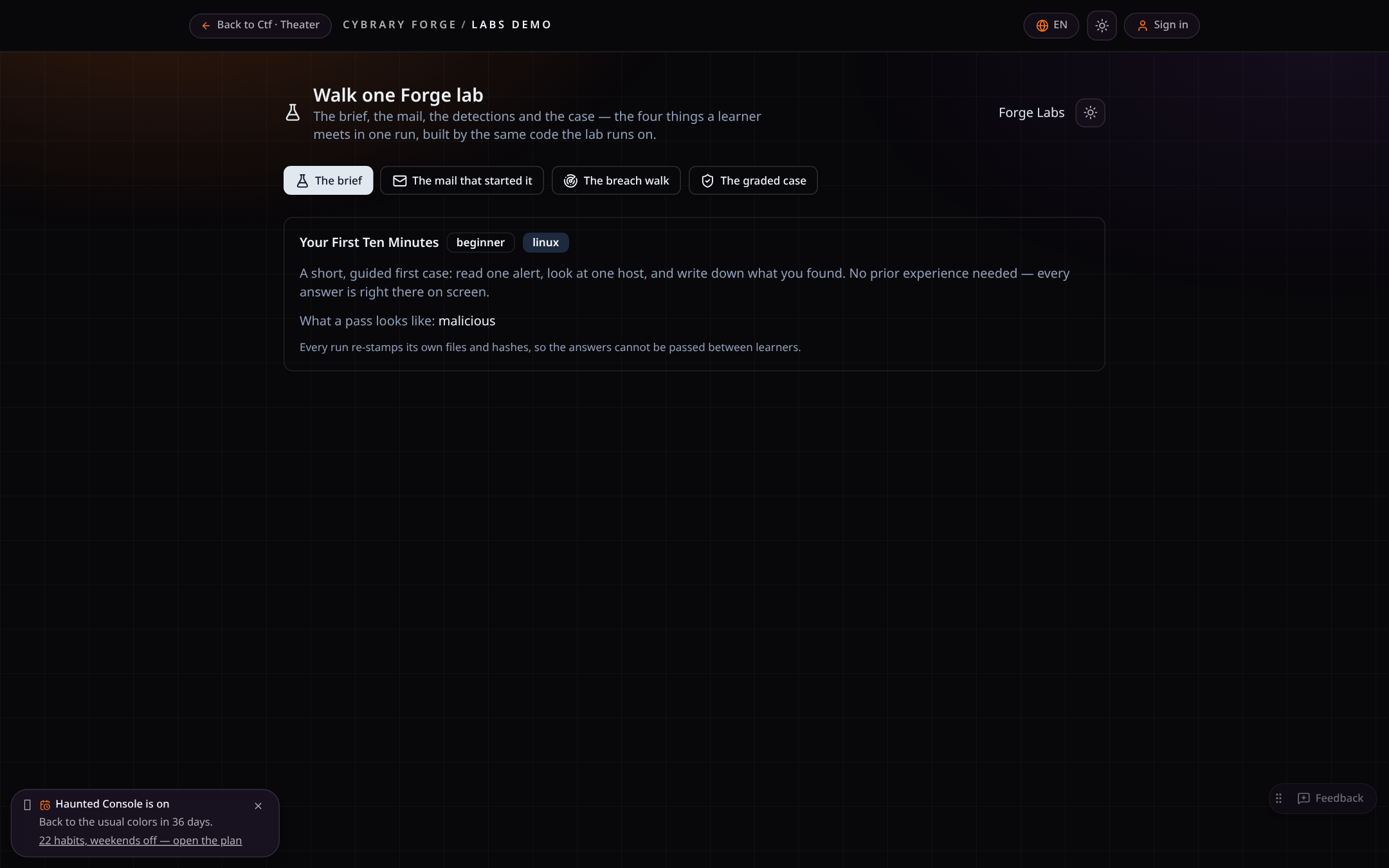 Cybrary Forge product screen